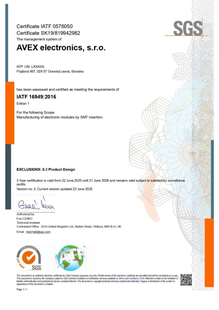 Avex electronics-certifikat IATF 16949